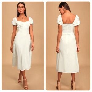 Lulu's White Puff Sleeve Midi Dress